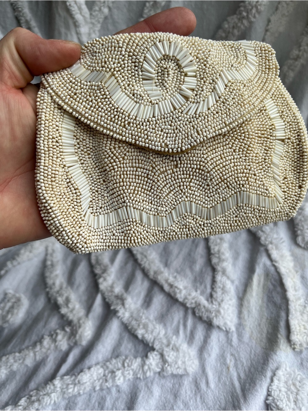 Vintage Beaded Ivory Evening Clutch - Elegant Women's Bag